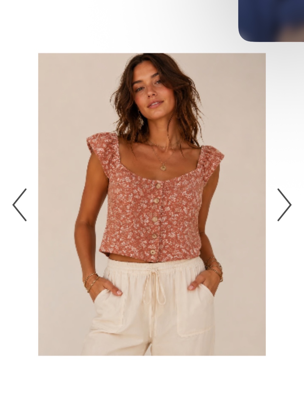 Rewind Rust Floral Square-Neck Button Crop Top